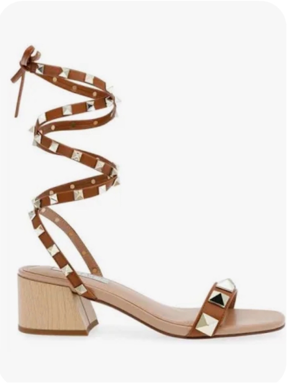 Steven New York Studded Wrap-Around Block Heel Sandal in Brown